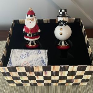 NIB MacKenzie Childs Christmas Duo Santa & Snowman Salt and Pepper Shakers